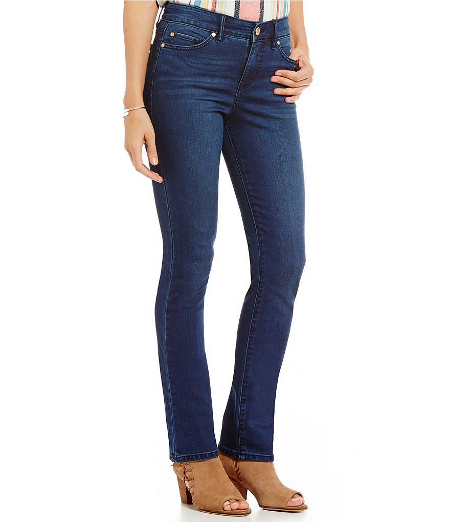 Code Bleu Petite Chelsea Slimming Straight Leg Embroidered Back-Pocket Jeans