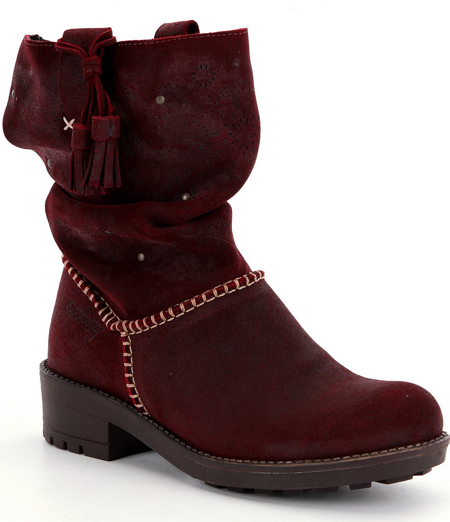Coolway Brisi Whipstitch & Tassel Scrunchy Front Floral Imprinted Pull-On Booties