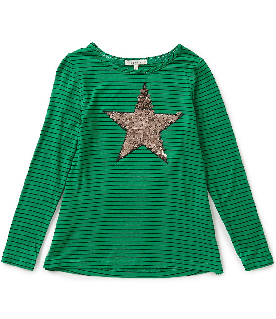 Copper Key Big Girls 7-16 Striped Sequin Star Top