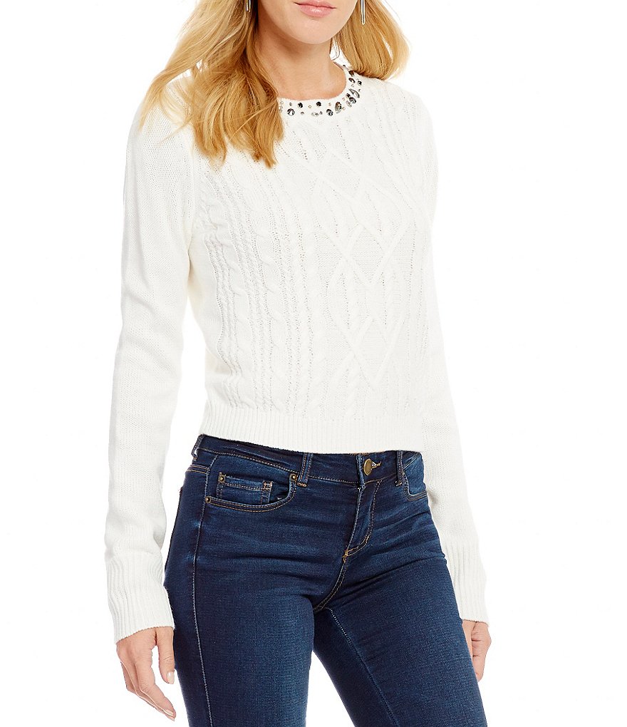 Copper Key Jeweled Crop Sweater
