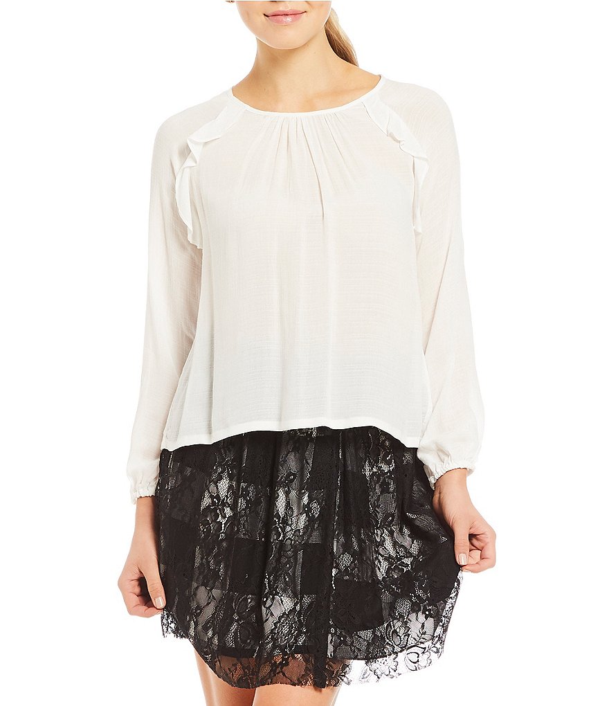 Copper Key Ruffle Long Sleeve Blouse
