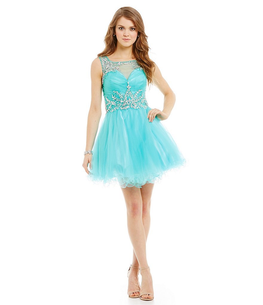 Coya Collection Beaded Open Back Skater Party Dress