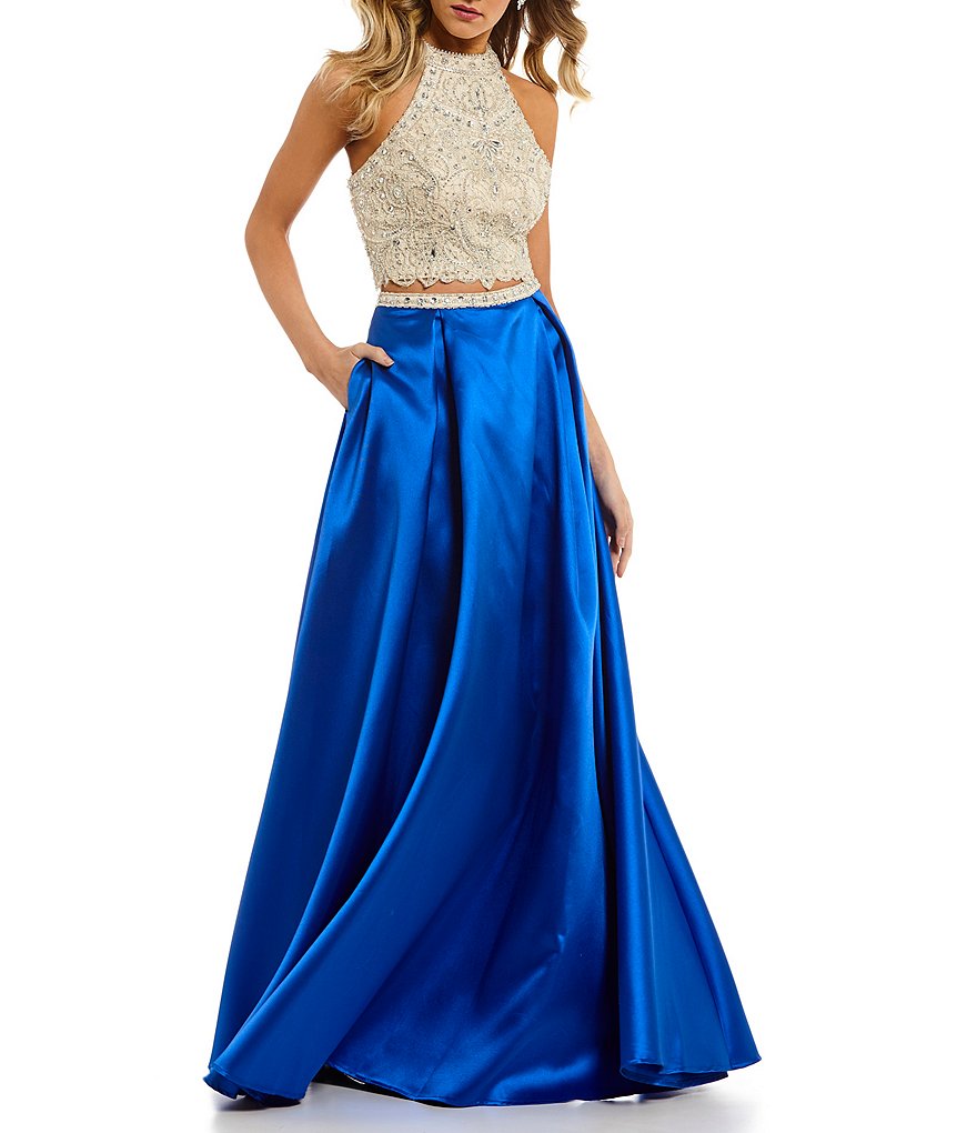 Coya Collection Intricate Beaded Bodice Two-Piece Long Dress