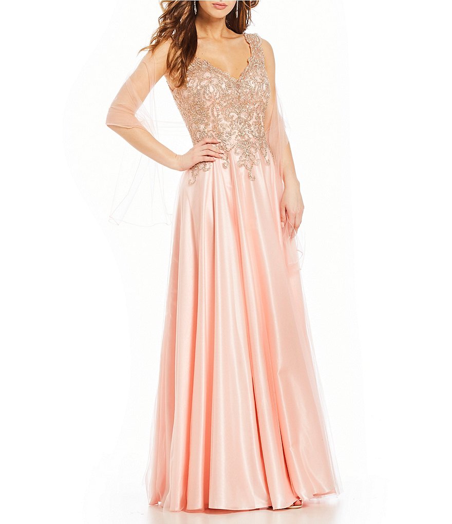 Coya Collection V-Neck Embroidered and Embellished Long Dress