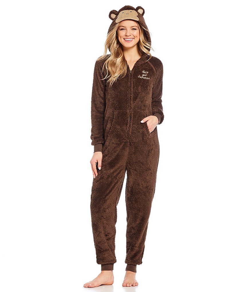Cozy Zoe Monkey Faux Sherpa Hoodie Onesie
