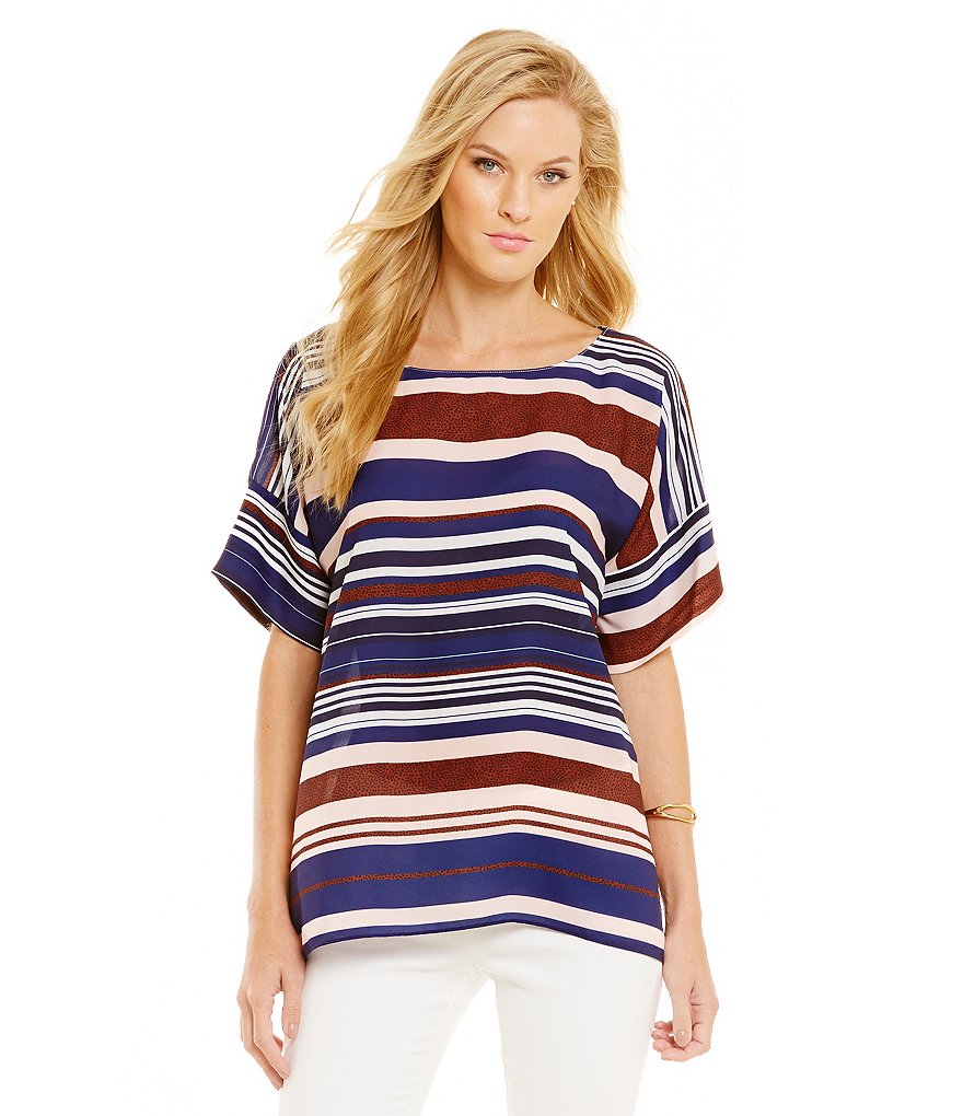 Cremieux Amy Stripe Short Sleeve Blouse