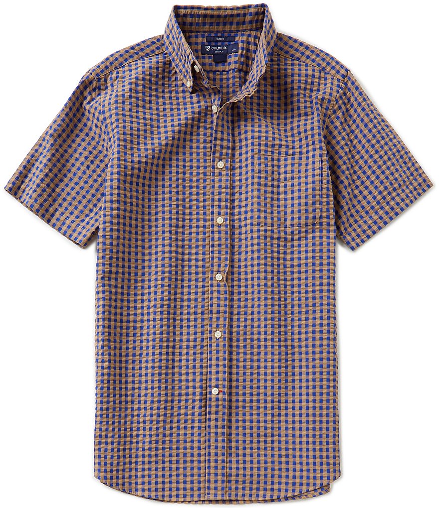 Cremieux Checked Seersucker Slim-Fit Button-Down Short-Sleeve Shirt