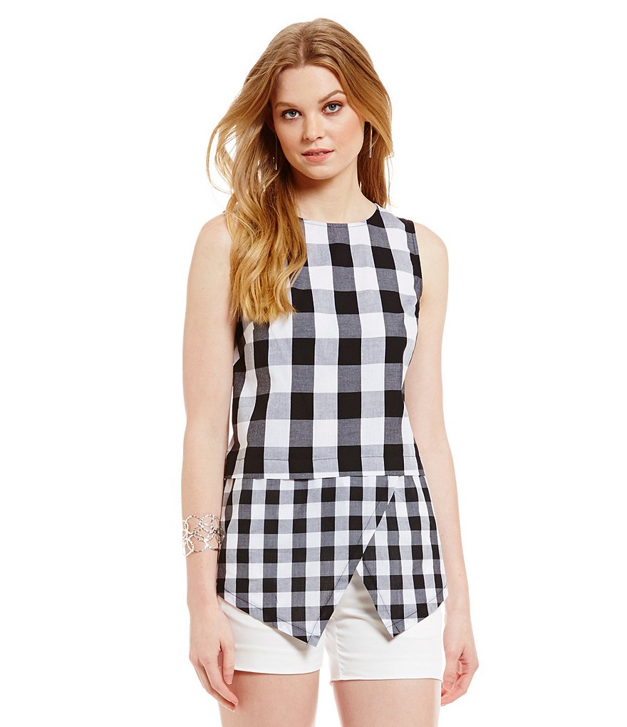 Cremieux Kari Sleeveless Hankerchief Hem Gingham Blouse