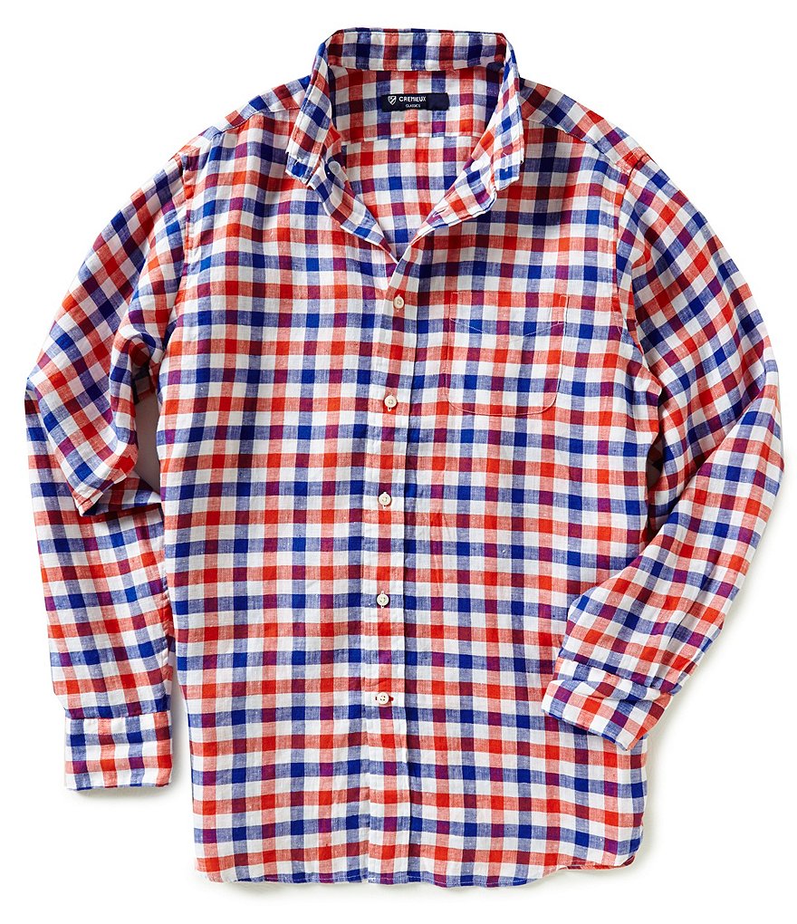 Cremieux Long-Sleeve Large Check Linen Shirt