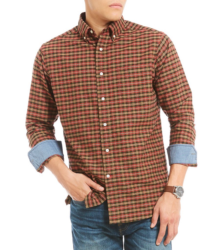 Cremieux Mini Check Plaid Oxford Long-Sleeve Woven Shirt