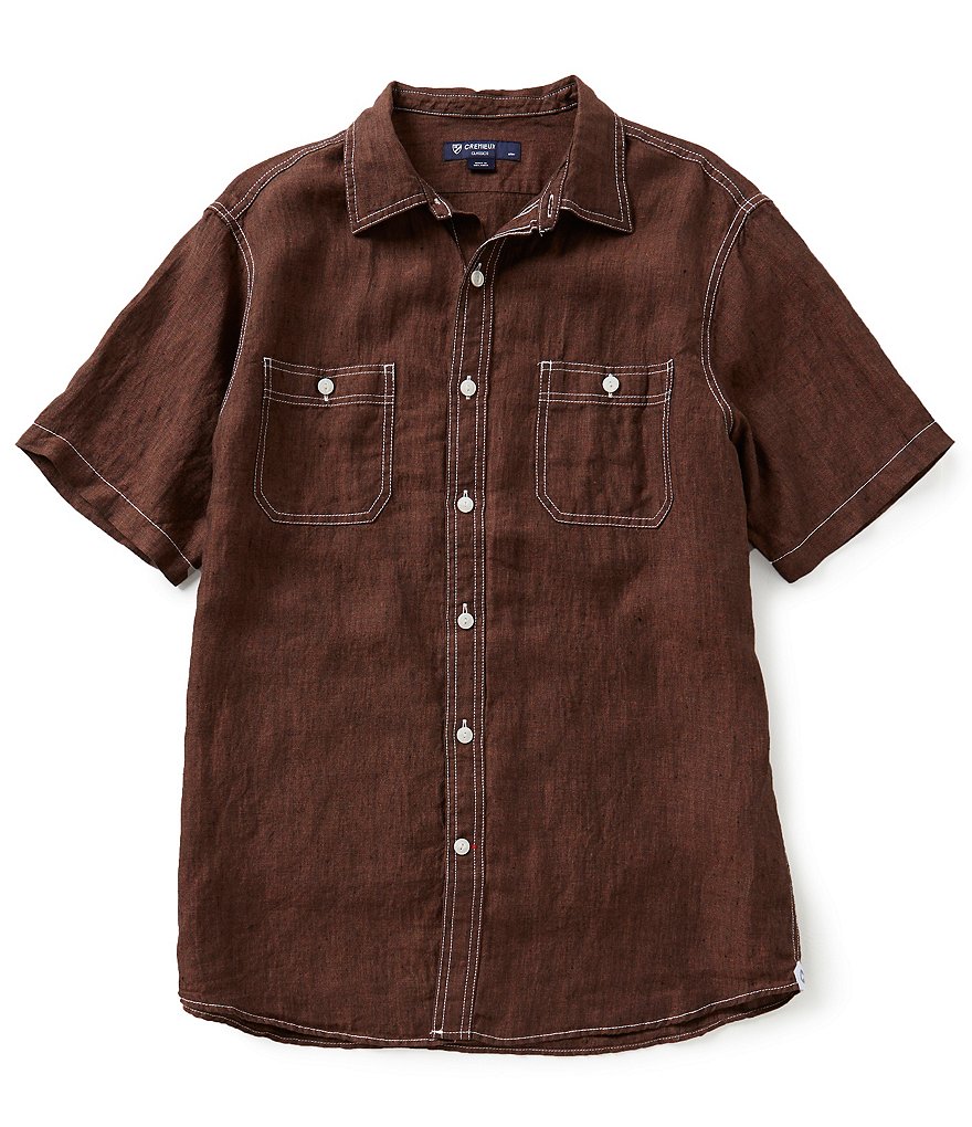 Cremieux Short-Sleeve Solid New Hunter Linen Woven Shirt