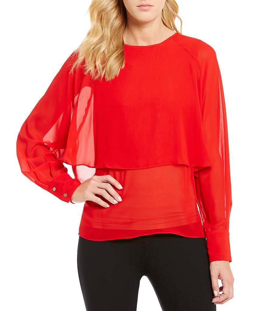 Cremieux Sia Crew Neck Layered Chiffon Blouse