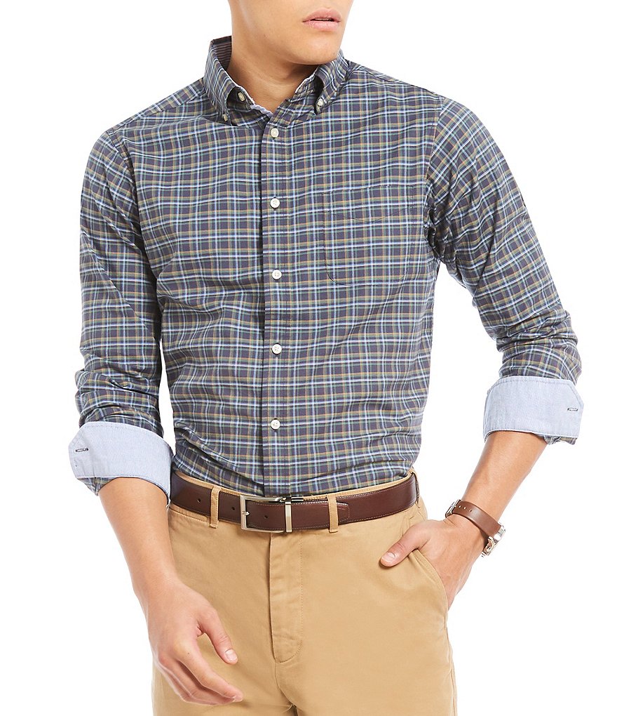 Cremieux Slim-Fit Small Windowpane Plaid Oxford Long-Sleeve Woven Shirt