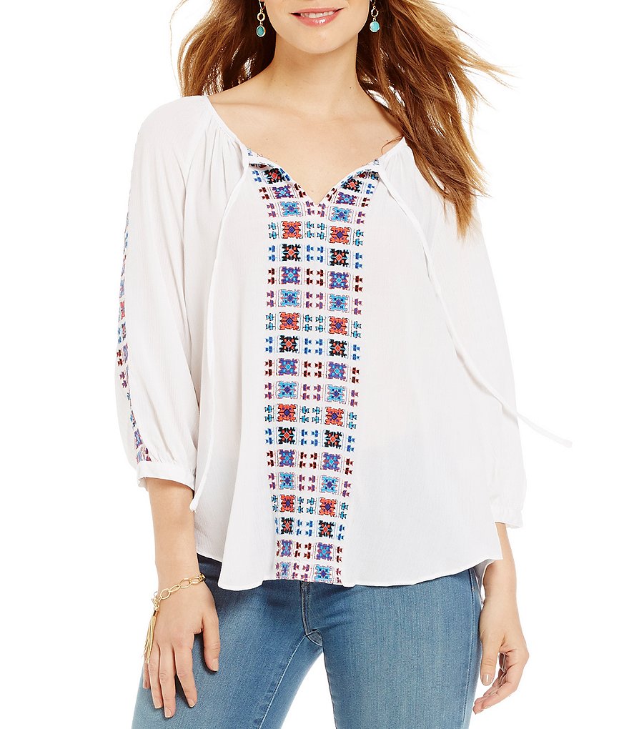Cupio Embroidered Peasant Top