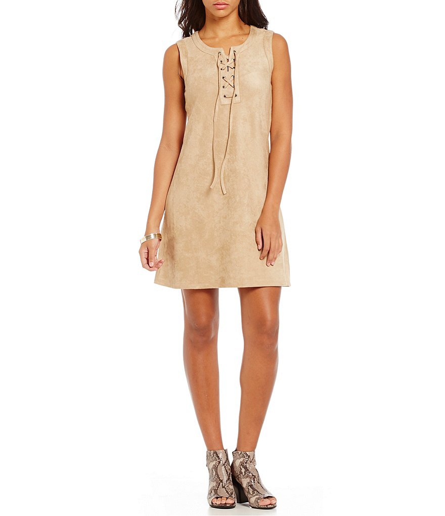 Cupio Faux-Suede Lace-Up Sleeveless Shift Dress