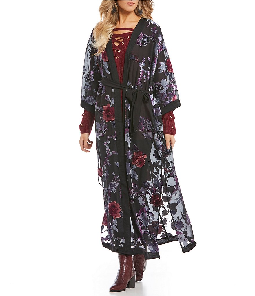C&V Chelsea & Violet Burnout Velvet Floral Printed Kimono