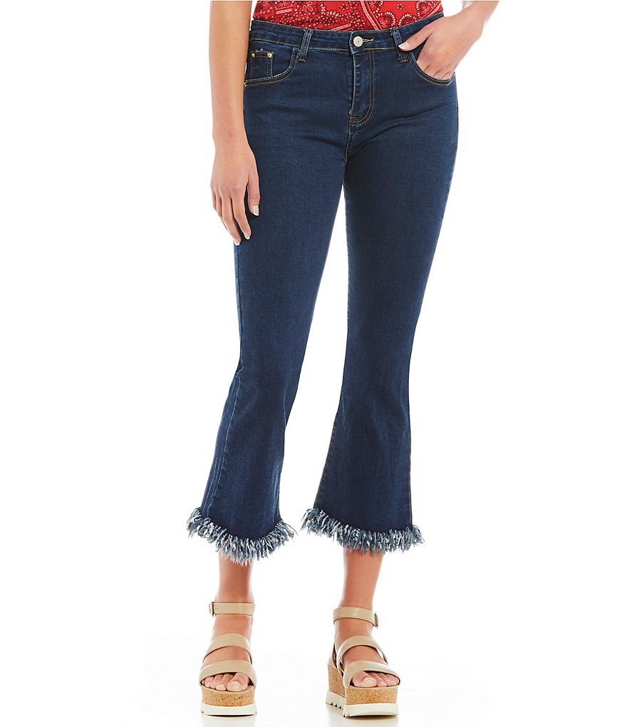 C&V Chelsea & Violet Fringe Hem Flare Crop Jeans