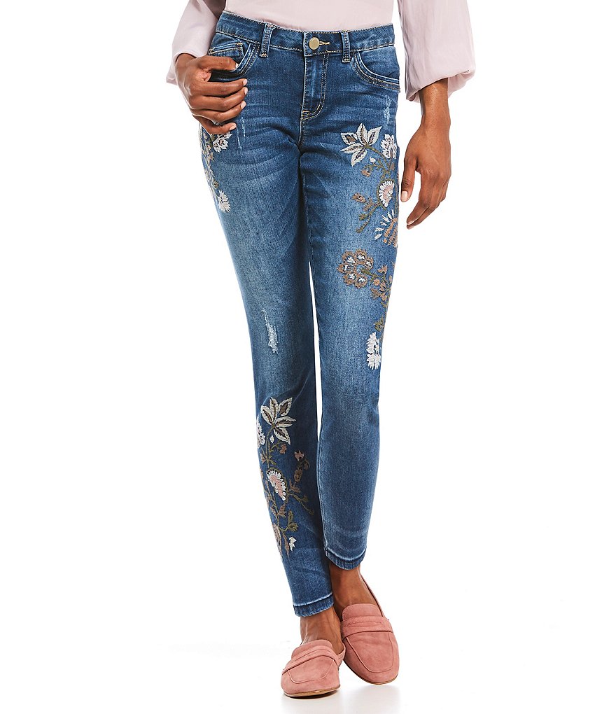 Democracy Floral Embroidered Seamless Ankle Skimmer Jeans