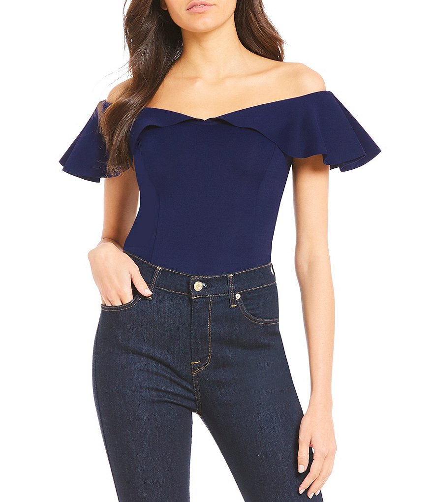 devlin Willa Flutter Short Sleeve Off-the-Shoulder Bodysuit