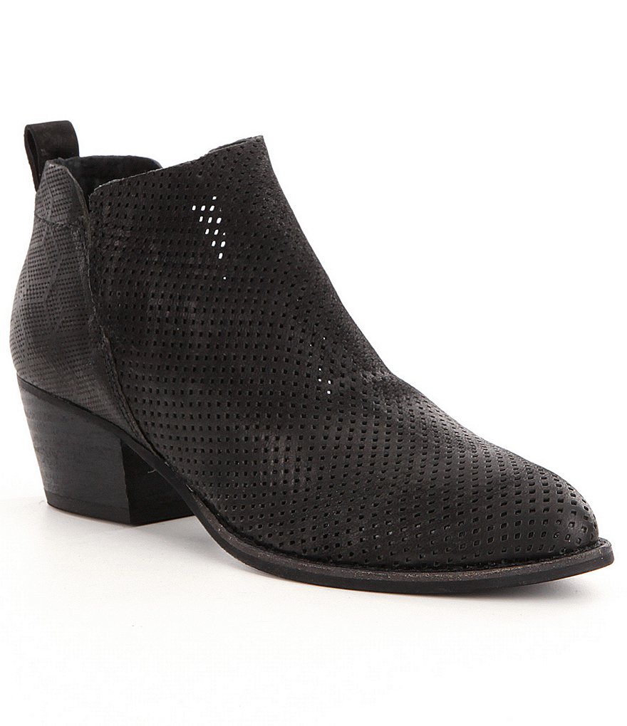 Dolce Vita Sonya Perforated Leather Slip-On Block Heel Booties