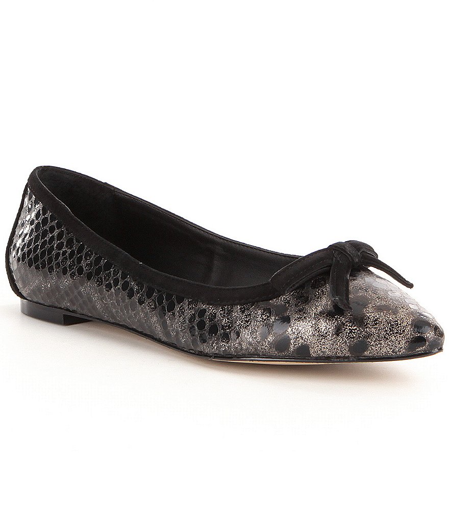 Donald J Pliner Beth Snake Embossed Bow Detail Flats