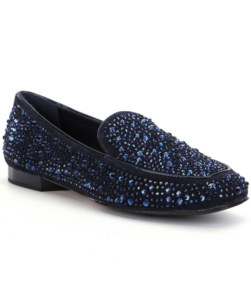 Donald J Pliner Helene Suede Rhinestone Embellished Loafers