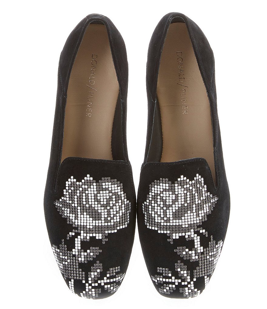Donald J Pliner Hiro Suede Floral Rose Embellished Flats