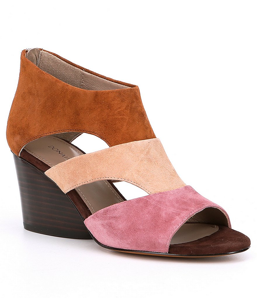 Donald J Pliner Suede Jenkin Color Block Suede Cut Out Peep Toe Wedges
