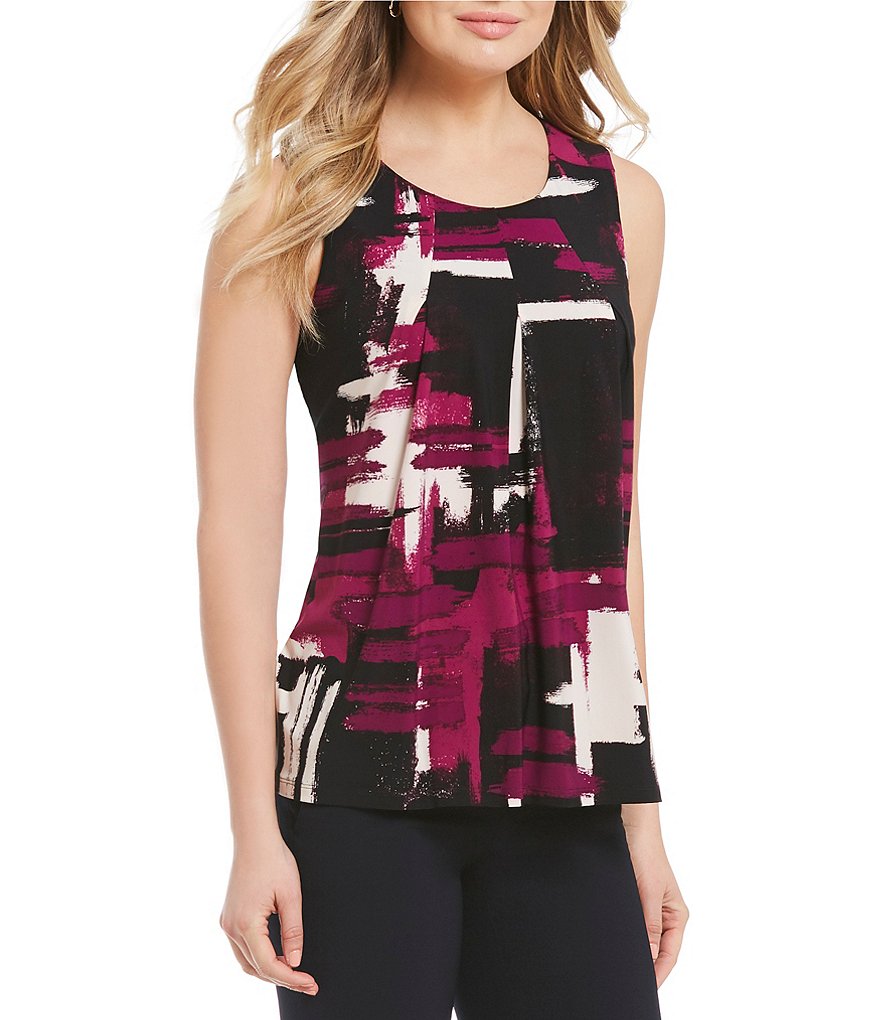 Donna Karan New York Abstract Print Matte Jersey Pleat Front Shell