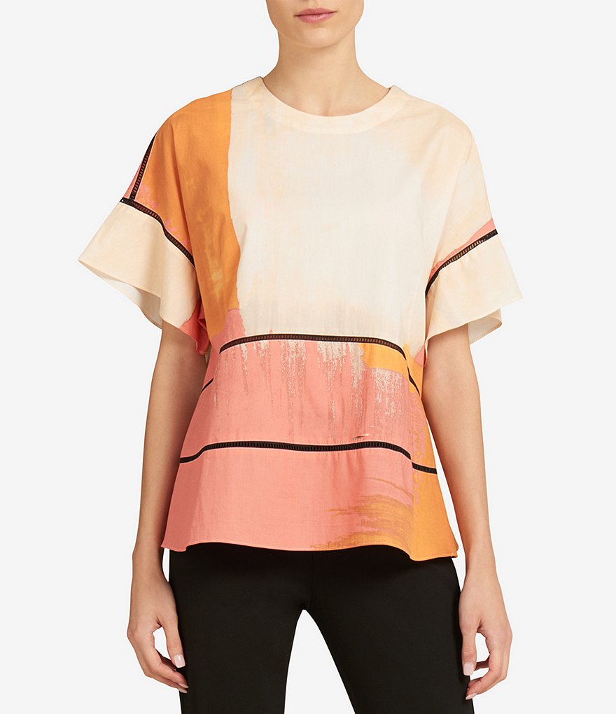 Donna Karan New York Paintbrush Abstract Print Boxy Top