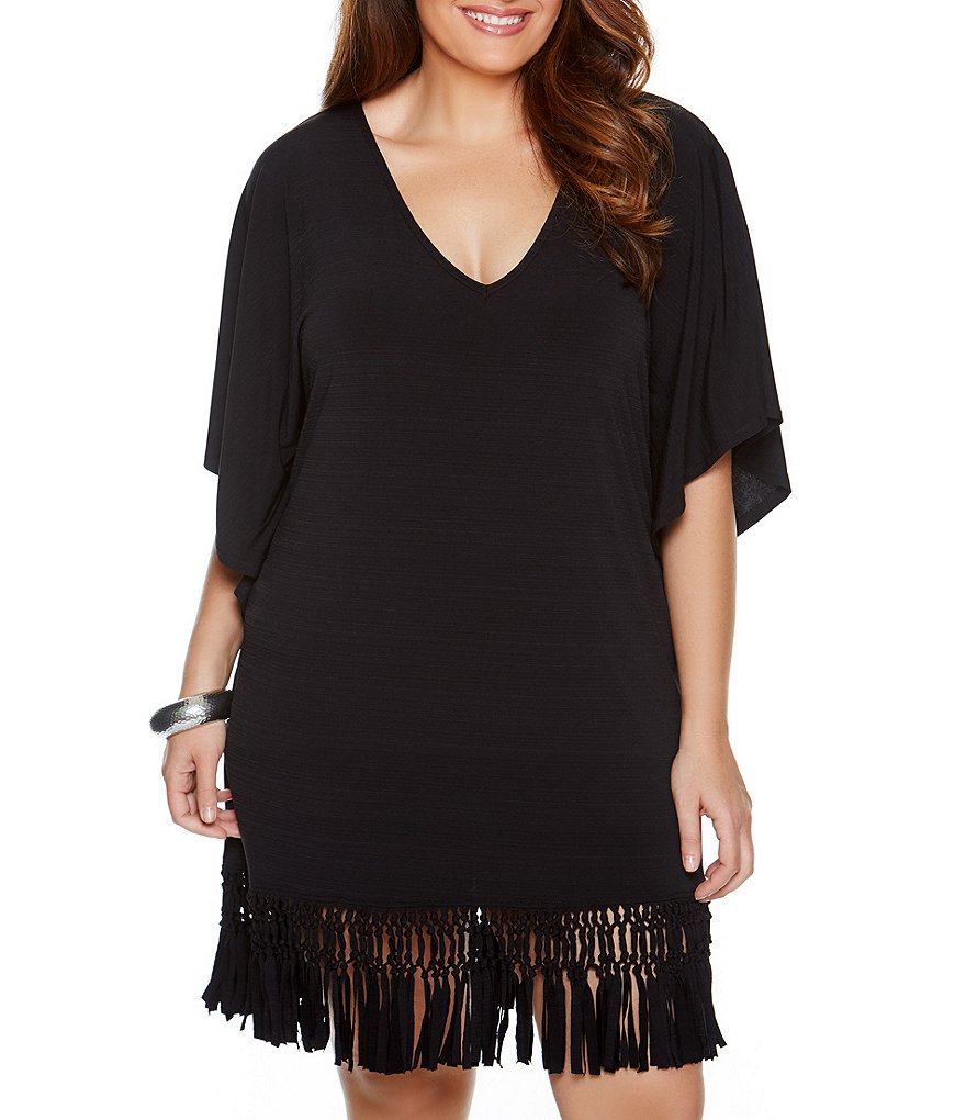 Dotti Plus Beach Blossom Fringe Tunic Swimsuit Cover-up