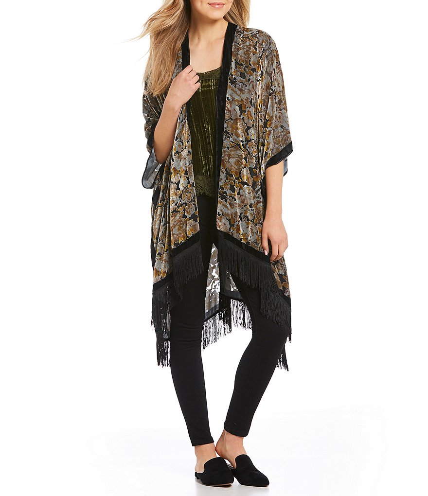 Echo Garden Floral Burnout Velvet Ruana