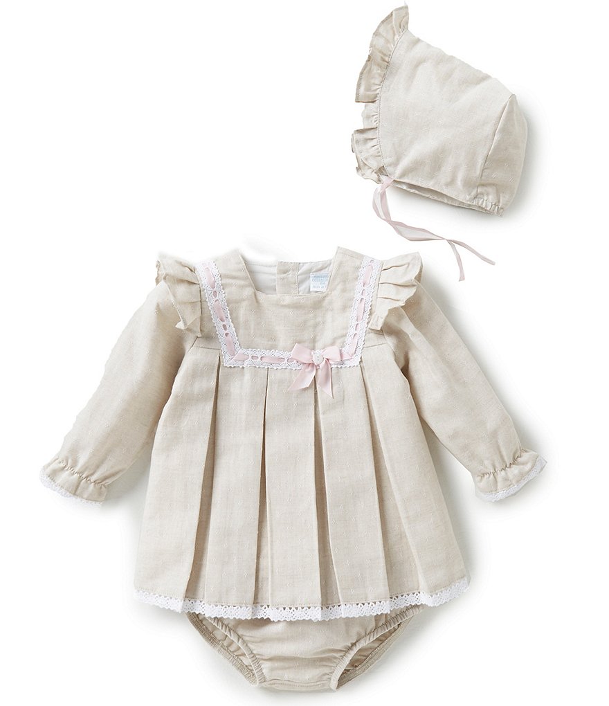 Edgehill Collection Baby Girls Newborn-6 Months Swiss Dot Dress & Bonnet Set