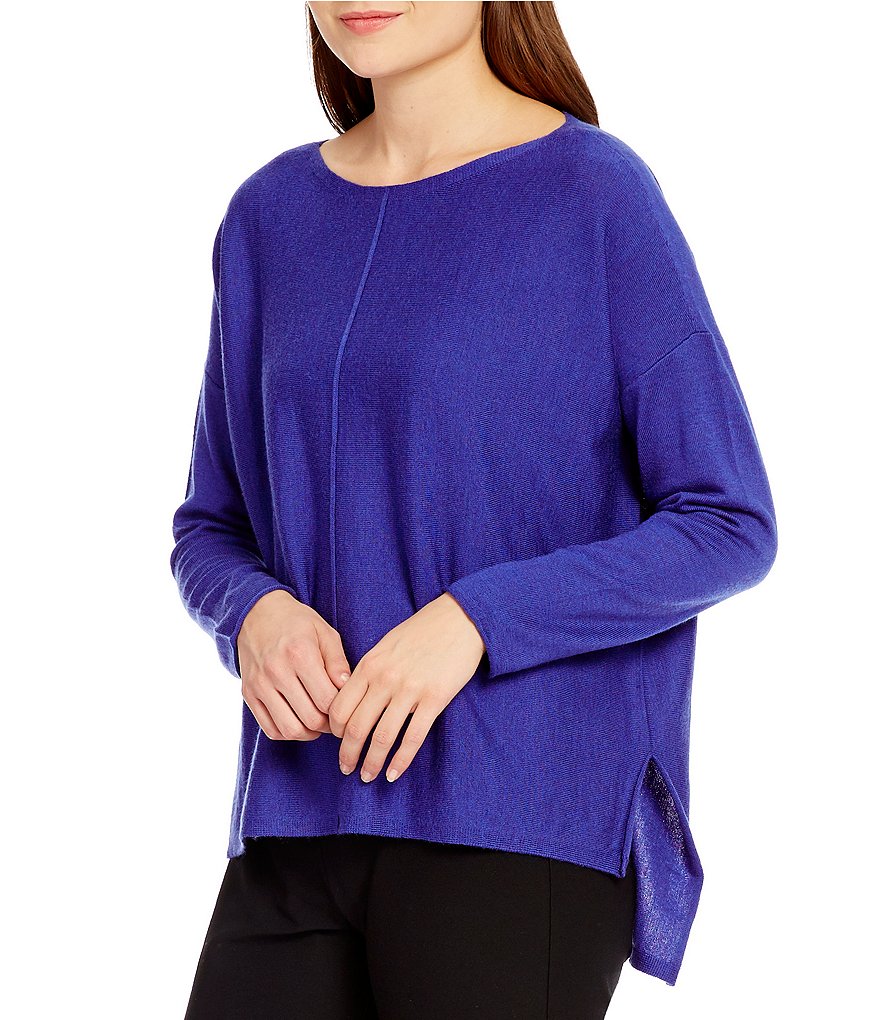 Eileen Fisher Bateau Neck Hi-Low Solid Box-Top