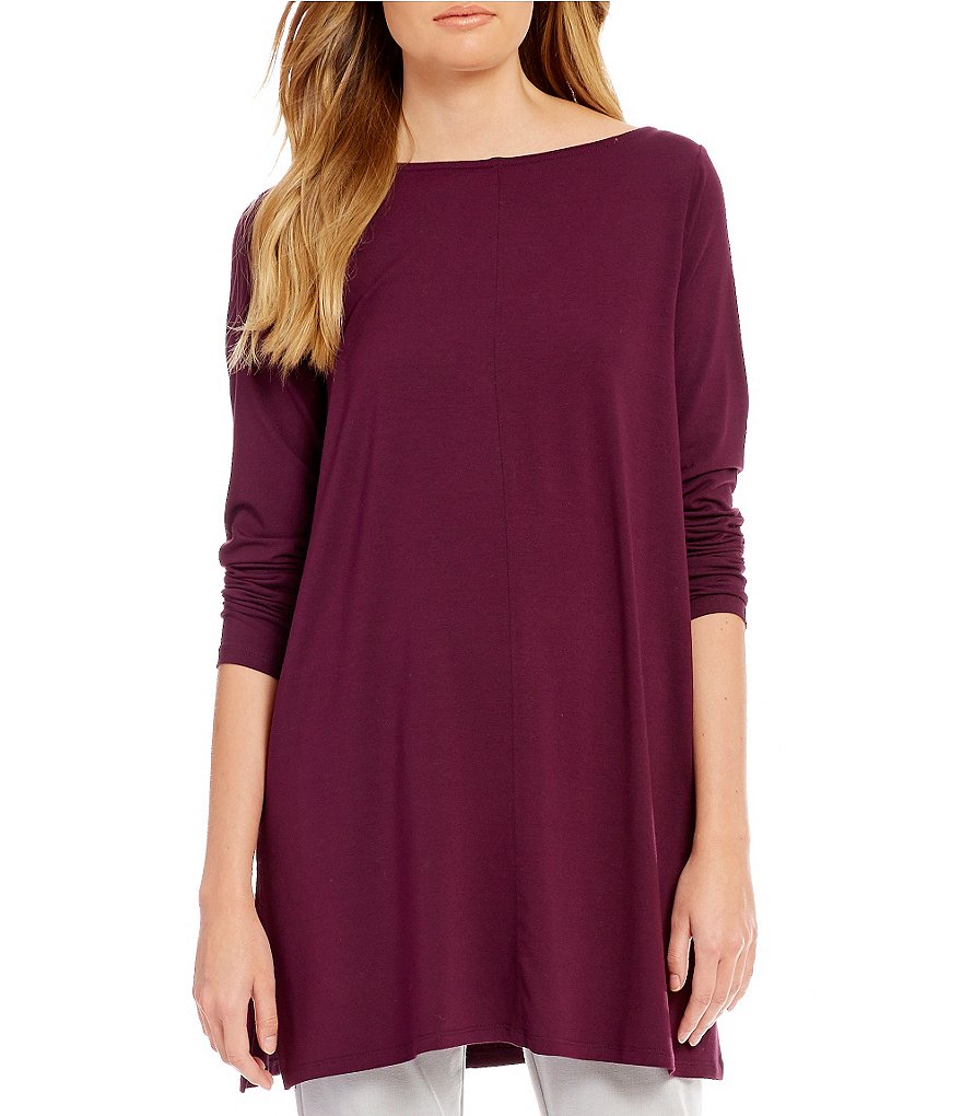 Eileen Fisher Bateau Neck Solid Jersey Tunic