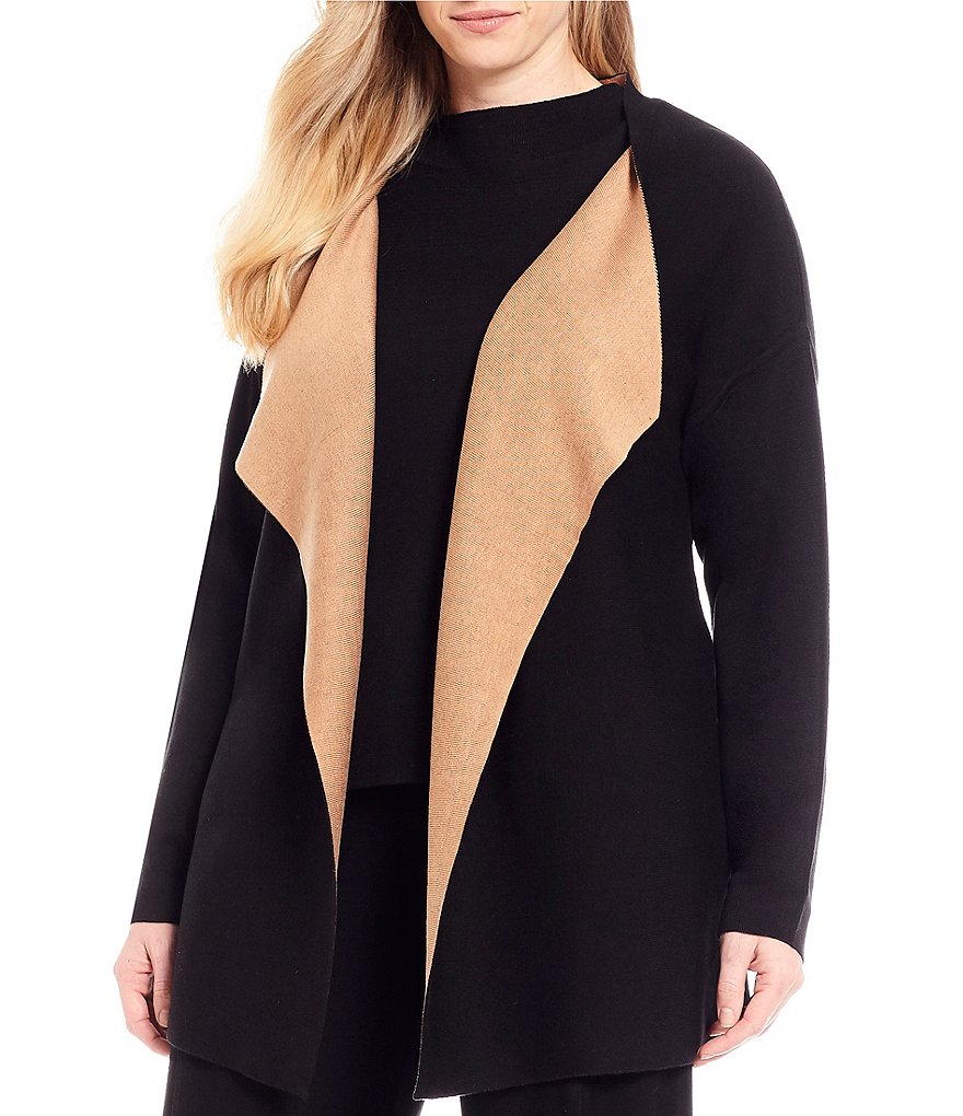 Eileen Fisher Plus Size Cascading Open Front Cardigan