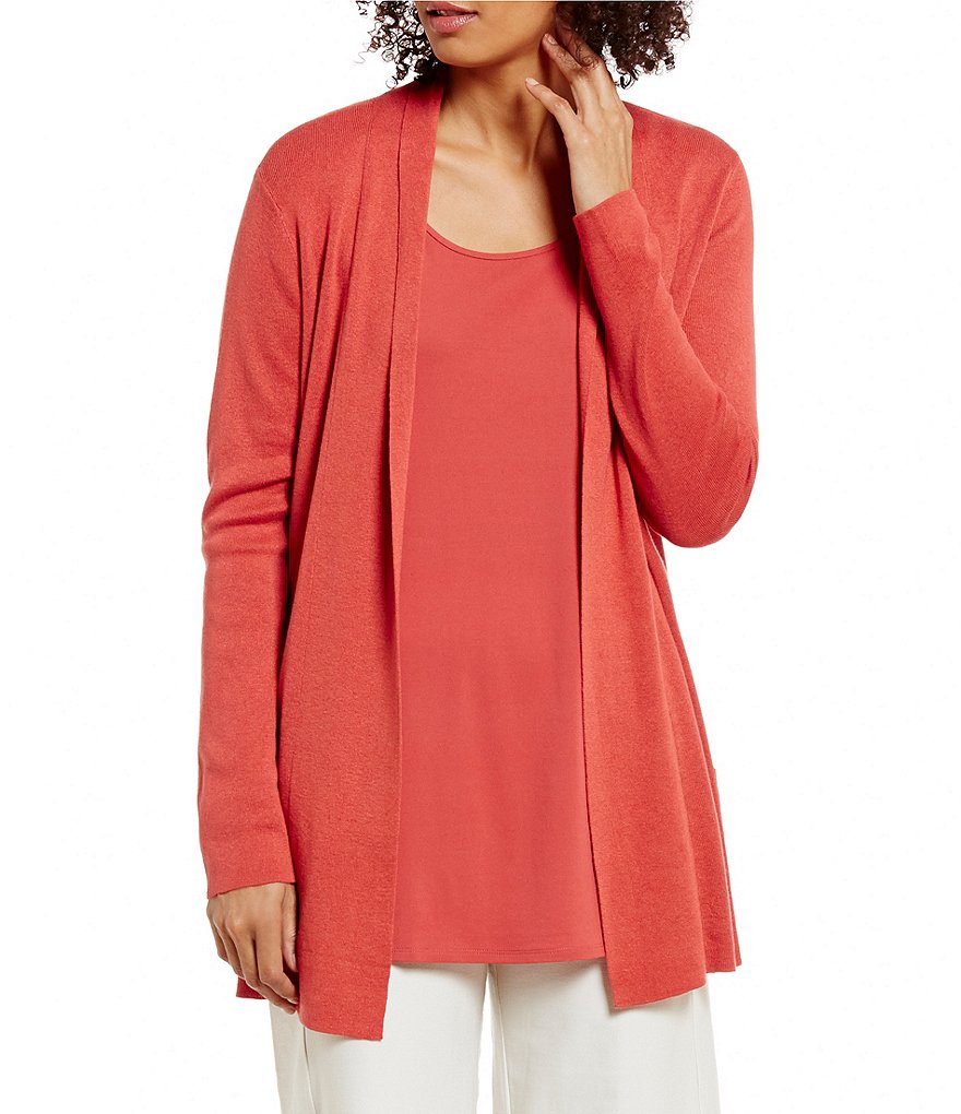 Eileen Fisher Shawl Collar Long Sleeve Elongated Solid Cardigan