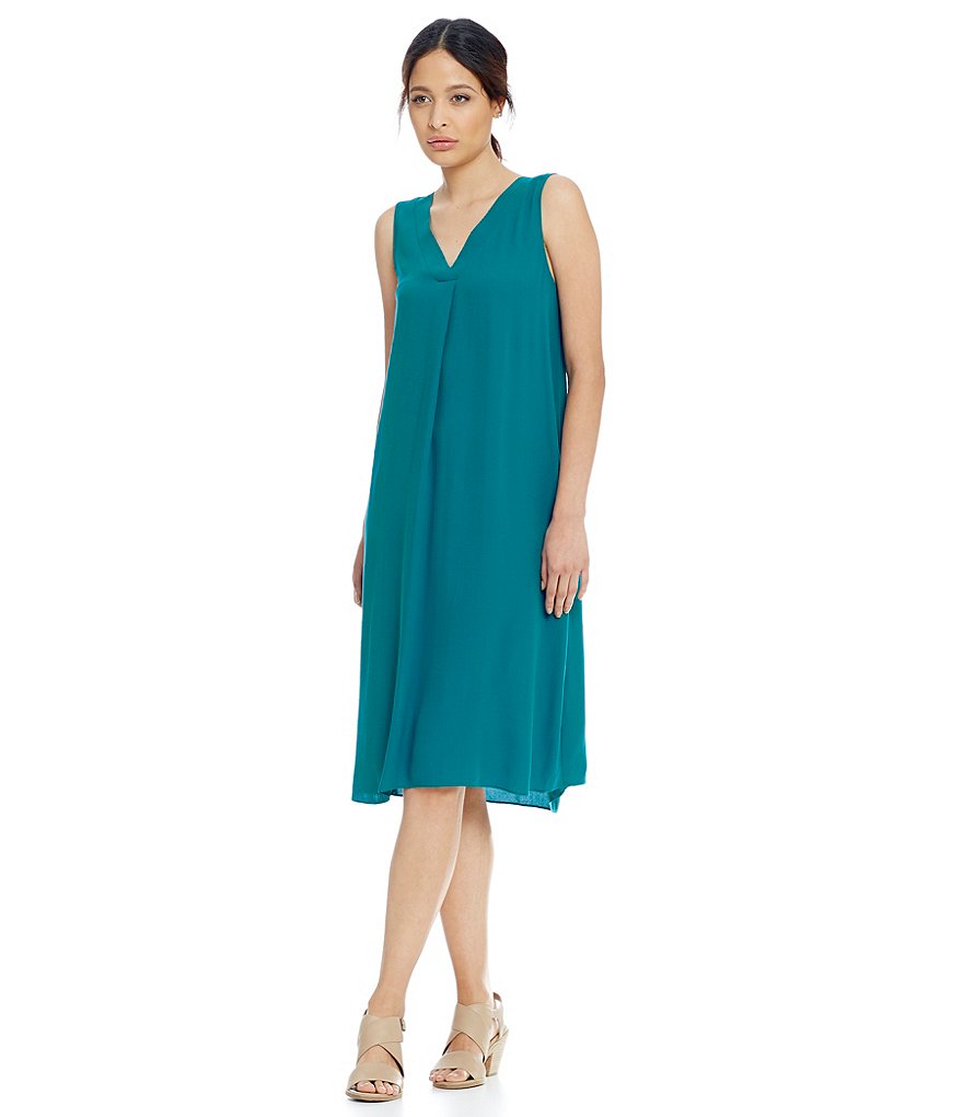 Eileen Fisher V-Neck Silk Crepe Dress