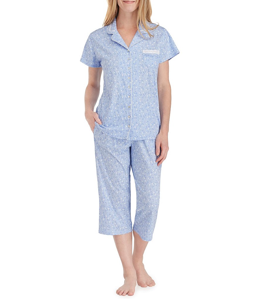 Eileen West Floral Ditsy-Print Jersey Capri Pajamas
