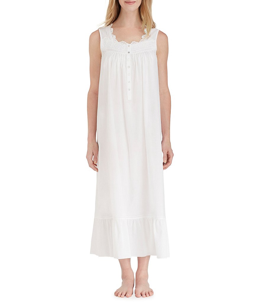 Eileen West Venise Lace-Trimmed Lawn Long Nightgown