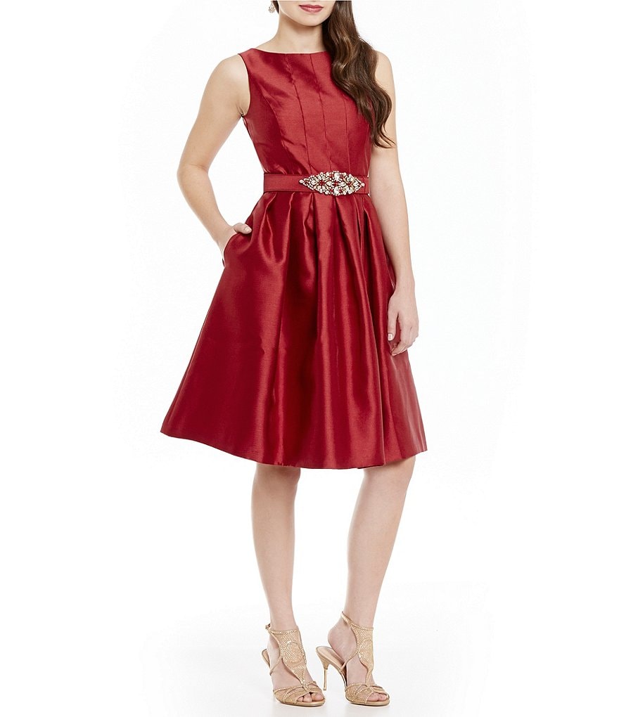 Eliza J Beaded Belt Midi Fit-and-Flare Dress