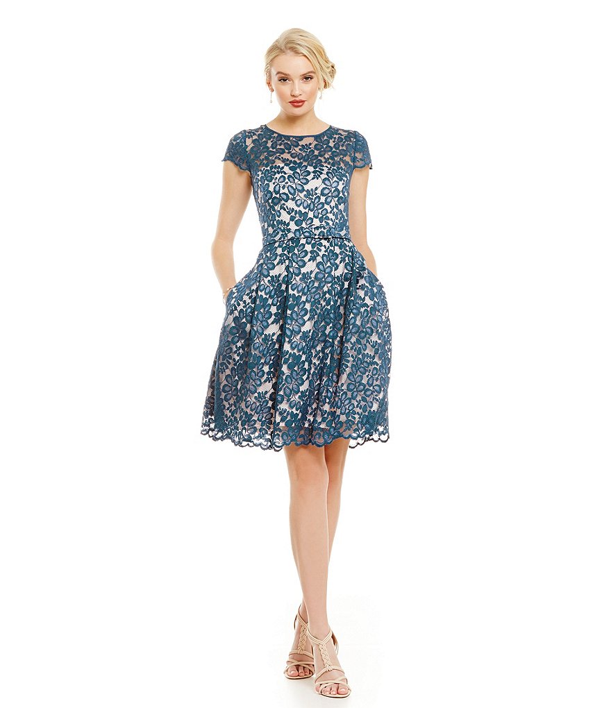 Eliza J Illusion Lace Fit and Flare Dress