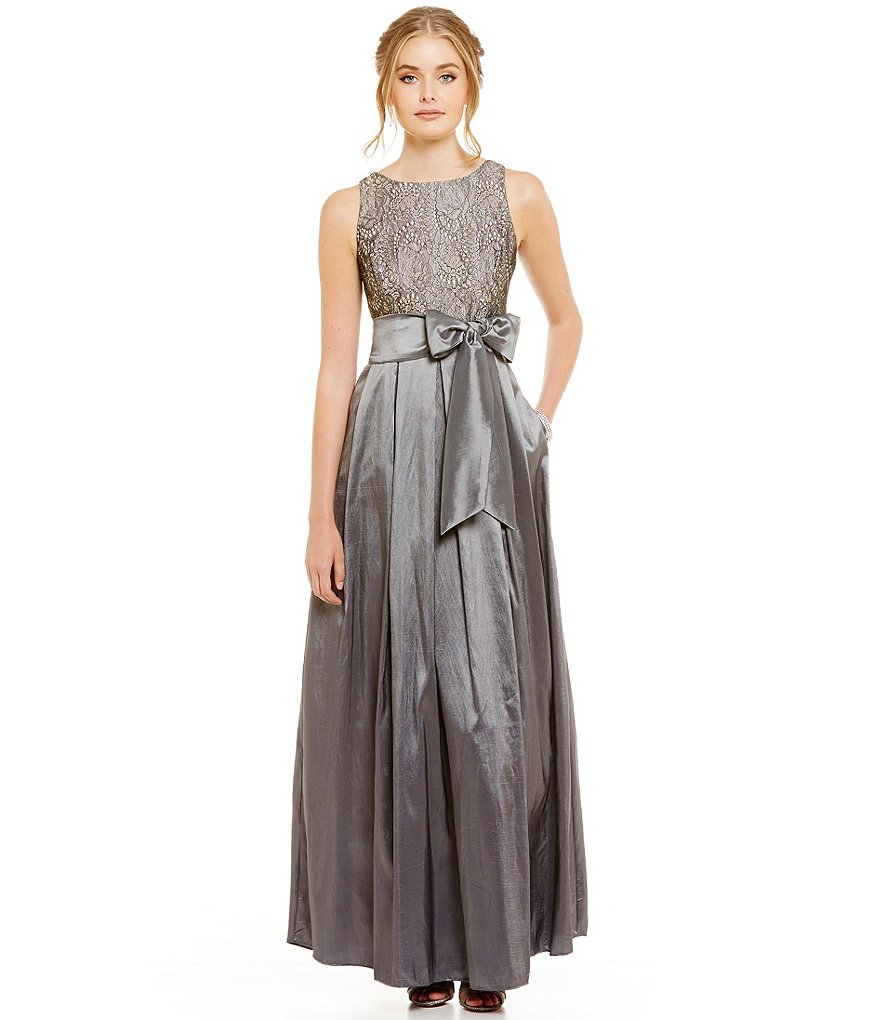 Eliza J Lace Bodice Sleeveless Jewel-Neck Ball Gown