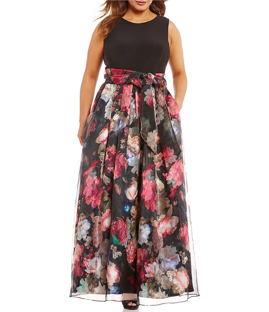 Eliza J Plus Sleeveless Organza Floral Ballgown