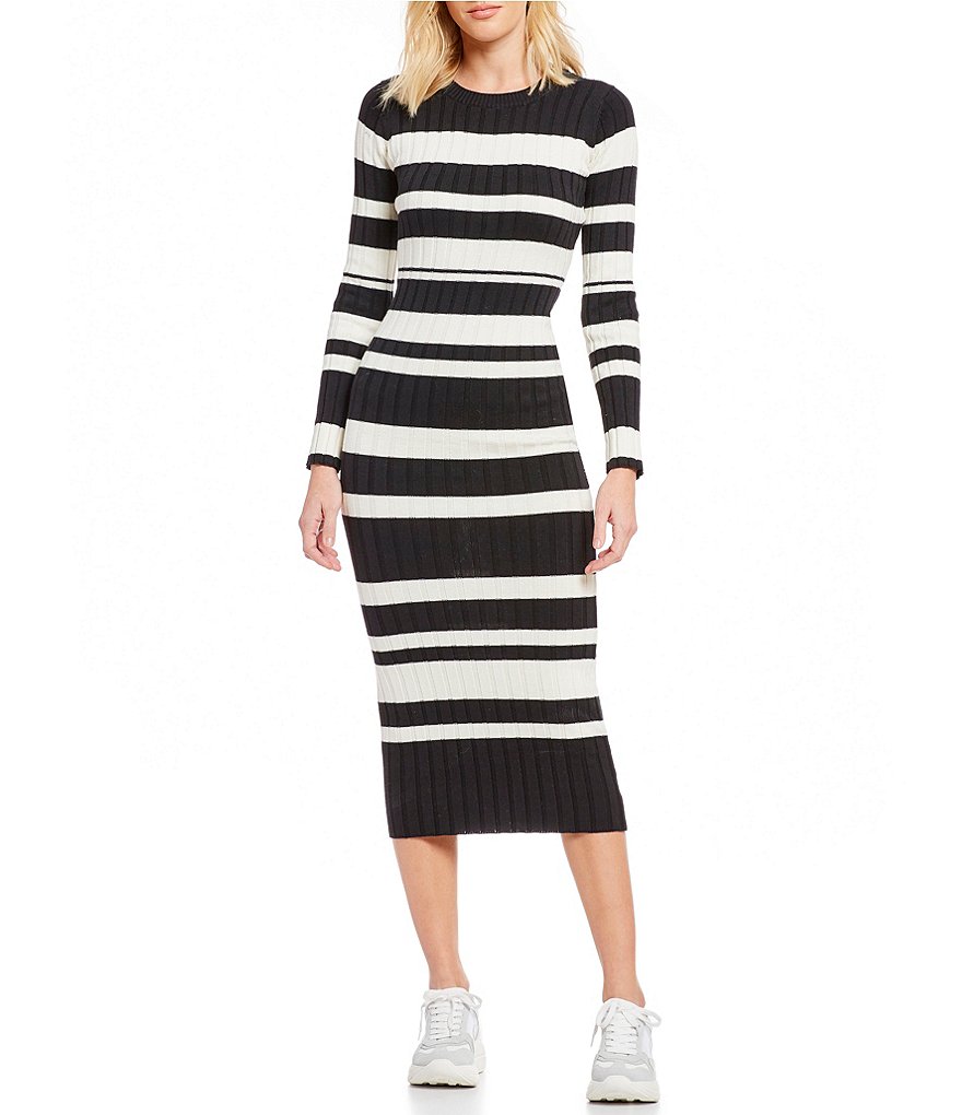 Ella Moss Striped Rib Knit Sweater Midi Dress