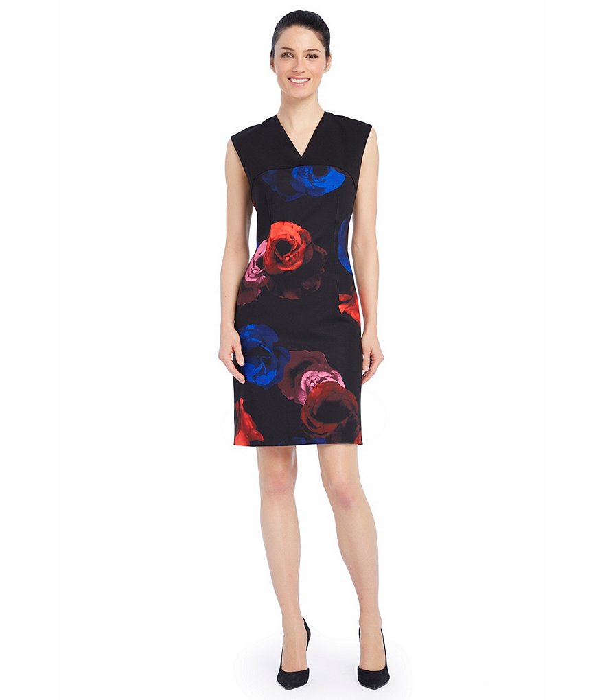 Ellen Tracy Colorblocked Print Seamed Sheath Dress
