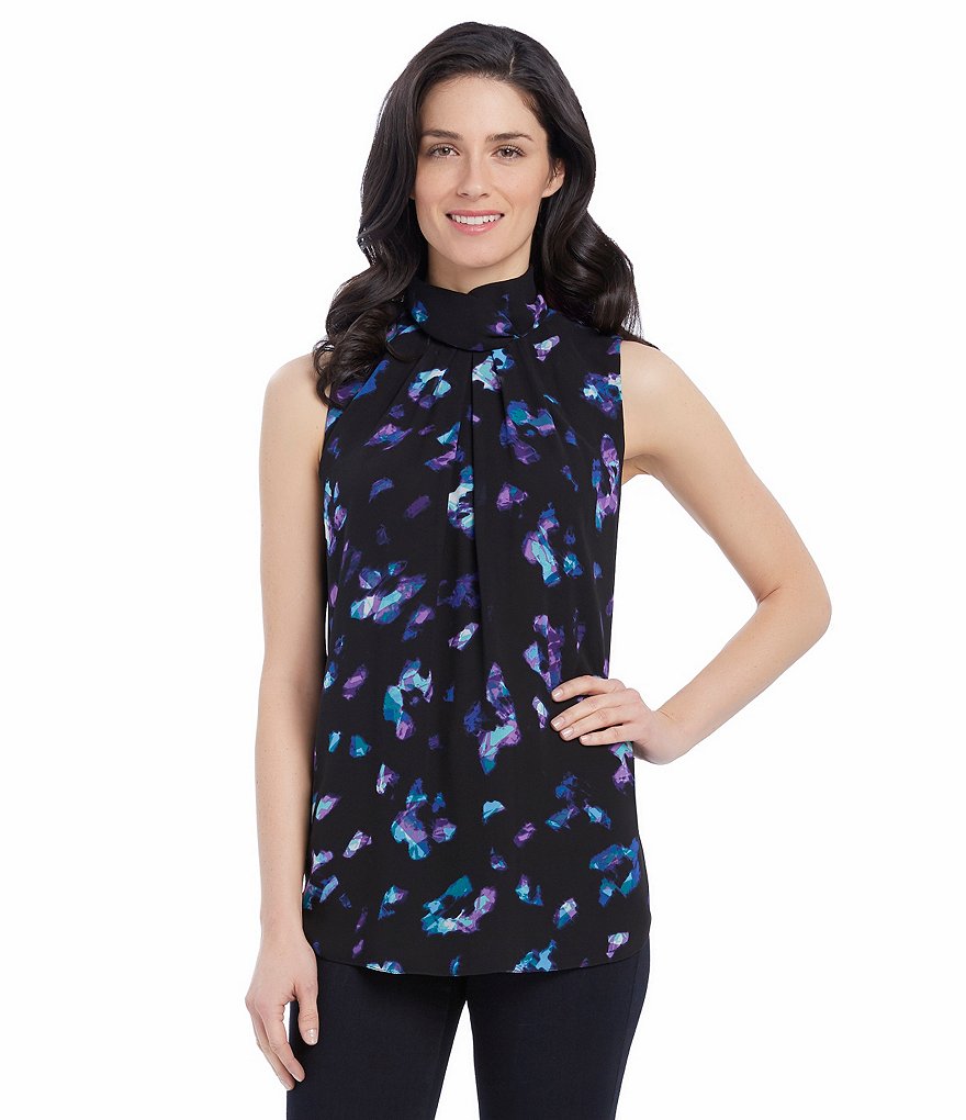 Ellen Tracy Printed Georgette Halter Neckline Top