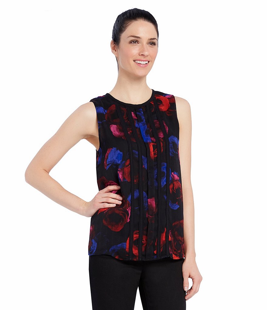 Ellen Tracy Raw Edge Pleat Front Double Layer Shell