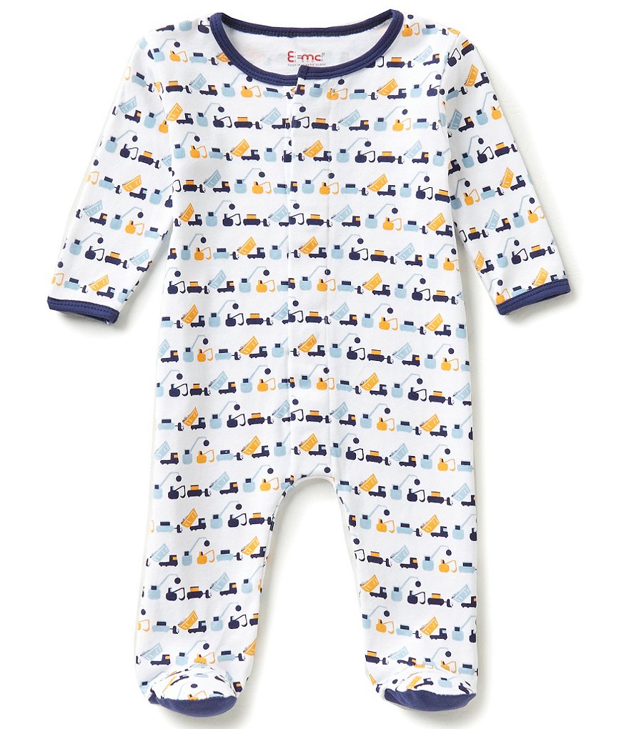 E=MC2 Baby Boys Newborn-9 Months Truck Printed Magnetic-Closure Footed Coverall