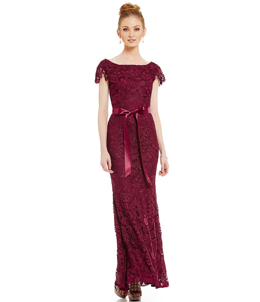 Emma Street Cap Sleeve Embroidered Lace Gown
